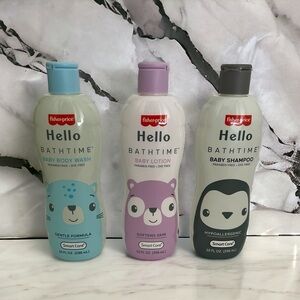 New Fisher Price Hello Bath Time Baby Body Wash Shampoo Lotion Bundle